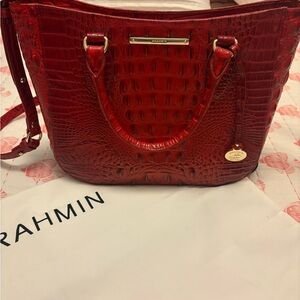 Brahmin Small Lena Melbourne Scarlet Croc-Embossed Shoulder Bag